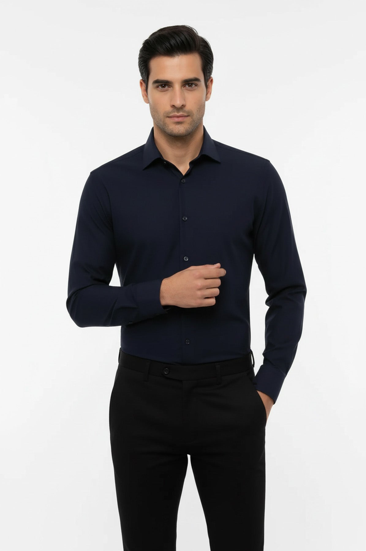 Plain Long Sleeves Regular Fit Navy Blue Men Shirt - Wessi – Wessi