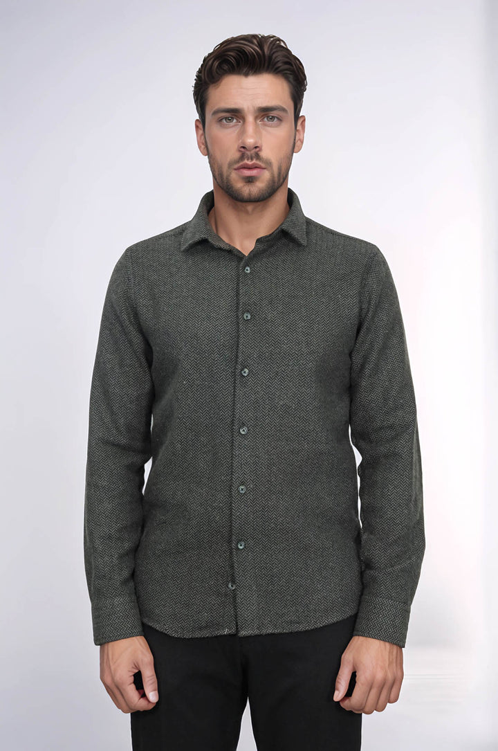قميص حطاب منقوش باللون الأخضر للرجال - ويسي