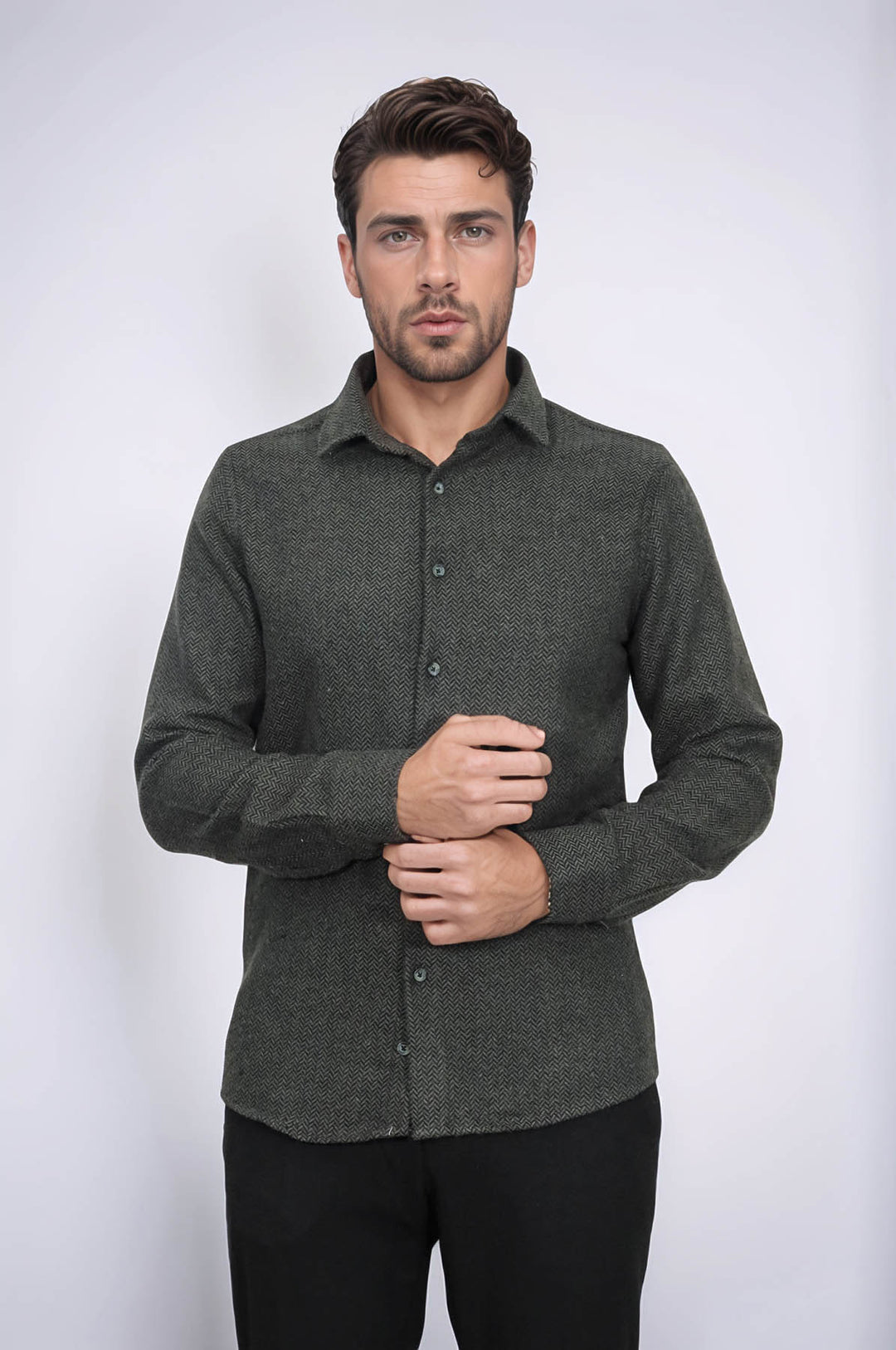 قميص حطاب منقوش باللون الأخضر للرجال - ويسي