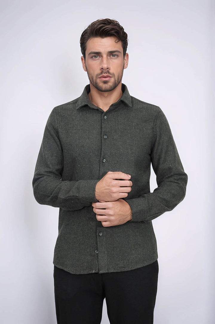 قميص حطاب منقوش باللون الأخضر للرجال - ويسي
