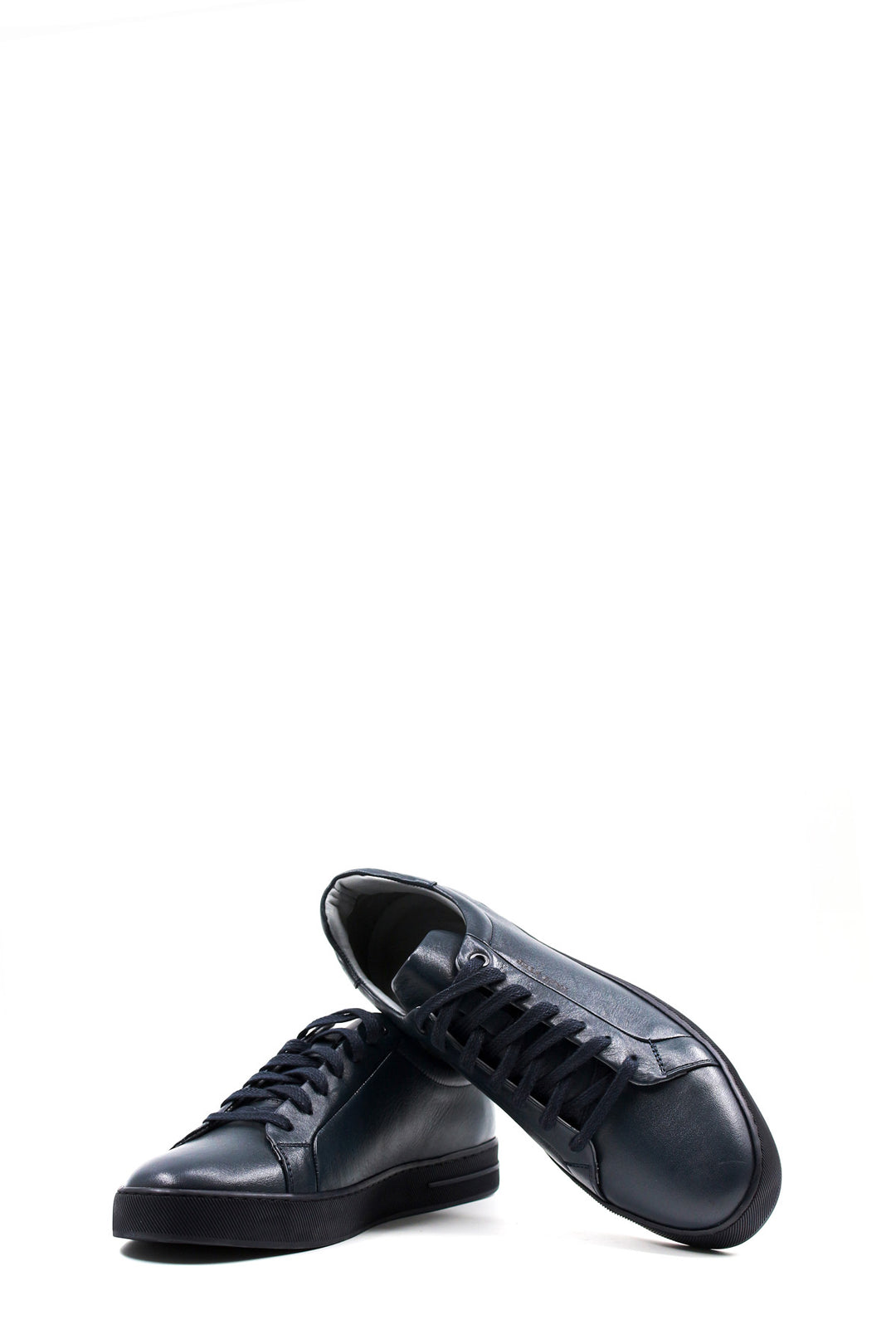Men's Navy Blue Leather Casual Sneakers - Wessi