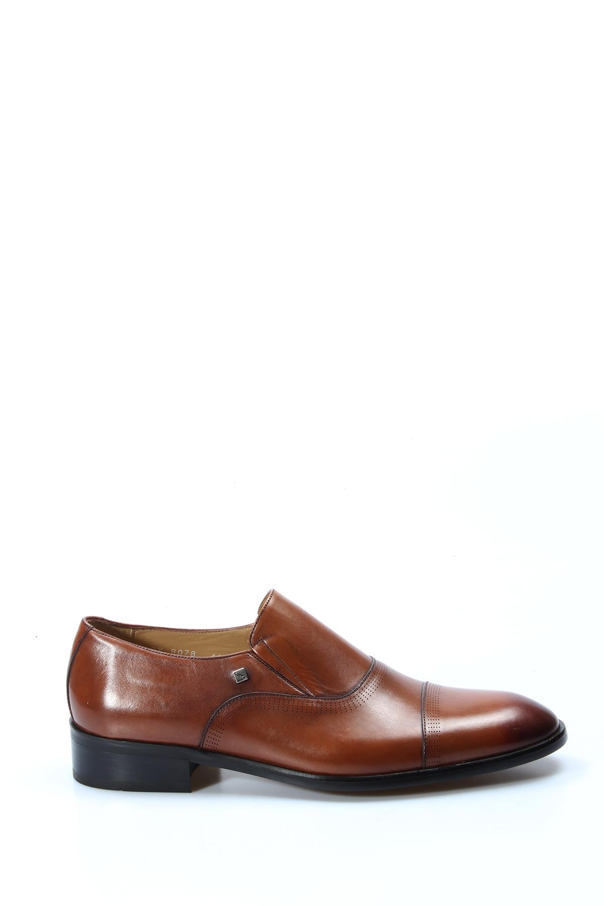 Men's Brown Leather Cap-Toe Slip-On Dress Shoes with Subtle Broguing