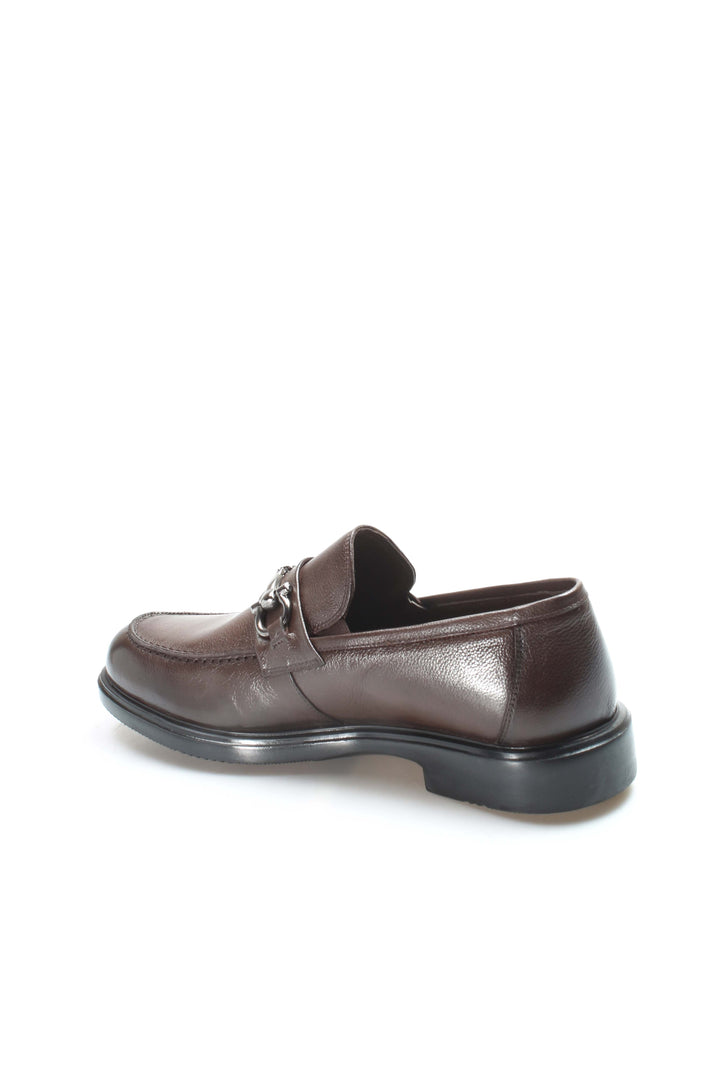 Men's Brown Leather Buckle Loafers-Wessi