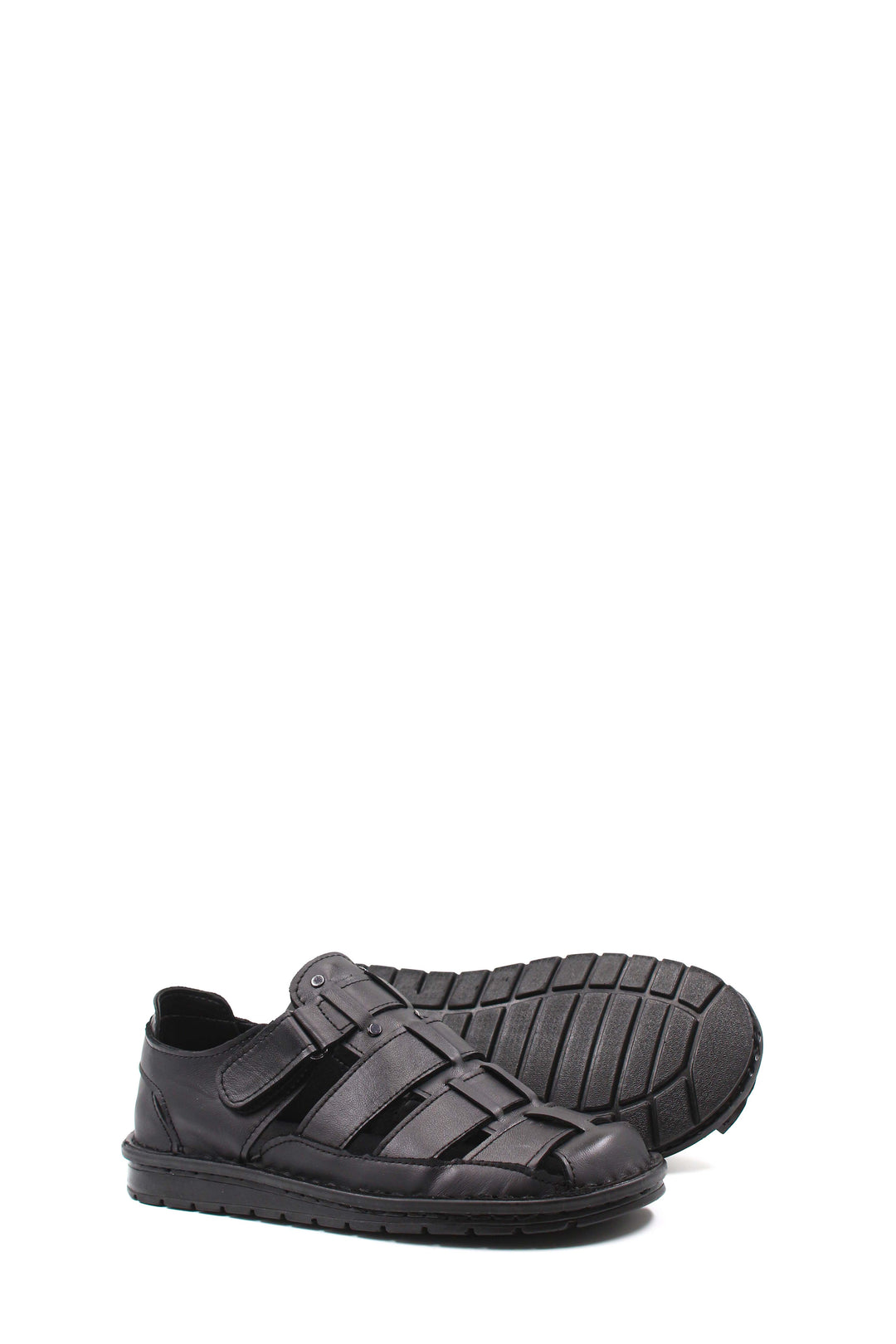 Sandali da pescatore in pelle nera da uomo con cinturini regolabili - Wessi