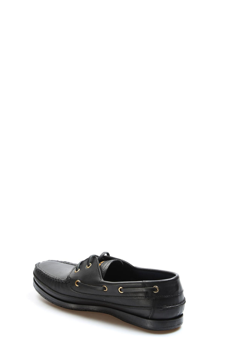 Men's Black Leather Moccasins with Gold Eyelets - Wessi