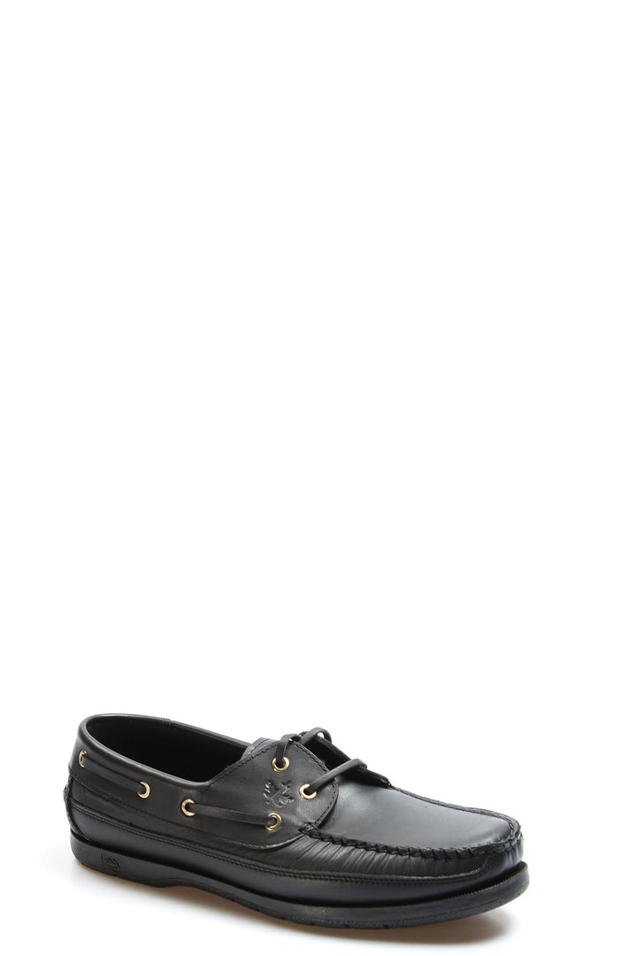 Men's Black Leather Moccasins with Gold Eyelets - Wessi