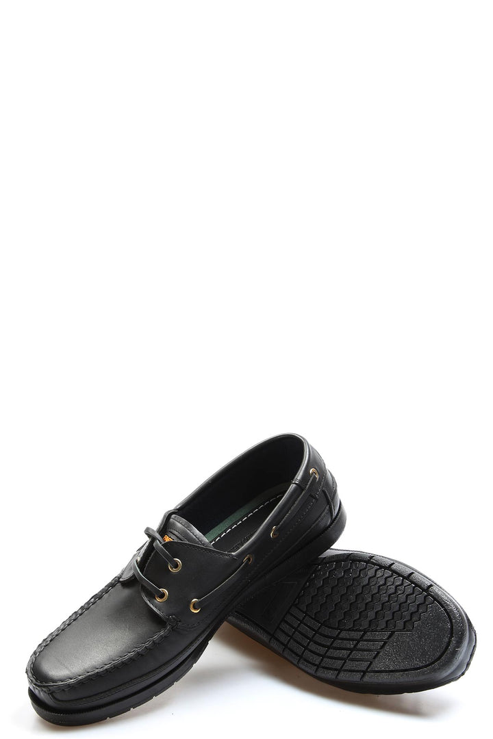 Men's Black Leather Moccasins with Gold Eyelets - Wessi