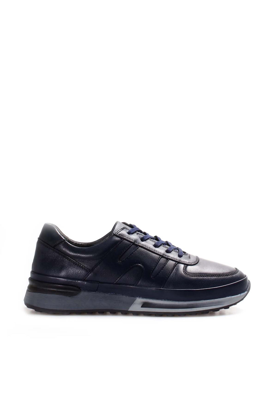 Men's Navy Blue Leather Running Shoes-Wessi