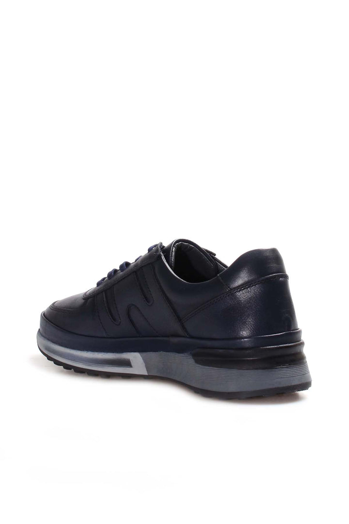 Men's Navy Blue Leather Running Shoes-Wessi