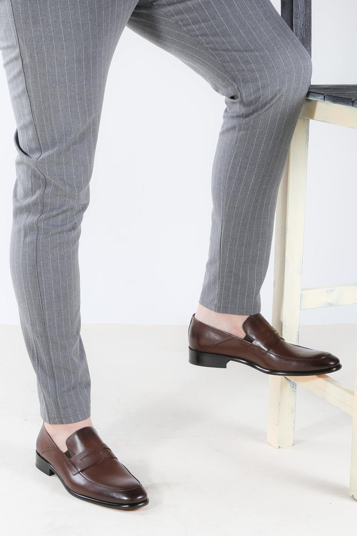 Men's Classic Brown Penny Loafers with Sleek Leather Finish - Wessi