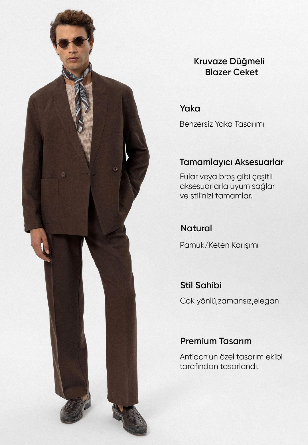 Chaqueta Cruzada De Hombre En Mezcla De Lino Marrón - Wessi