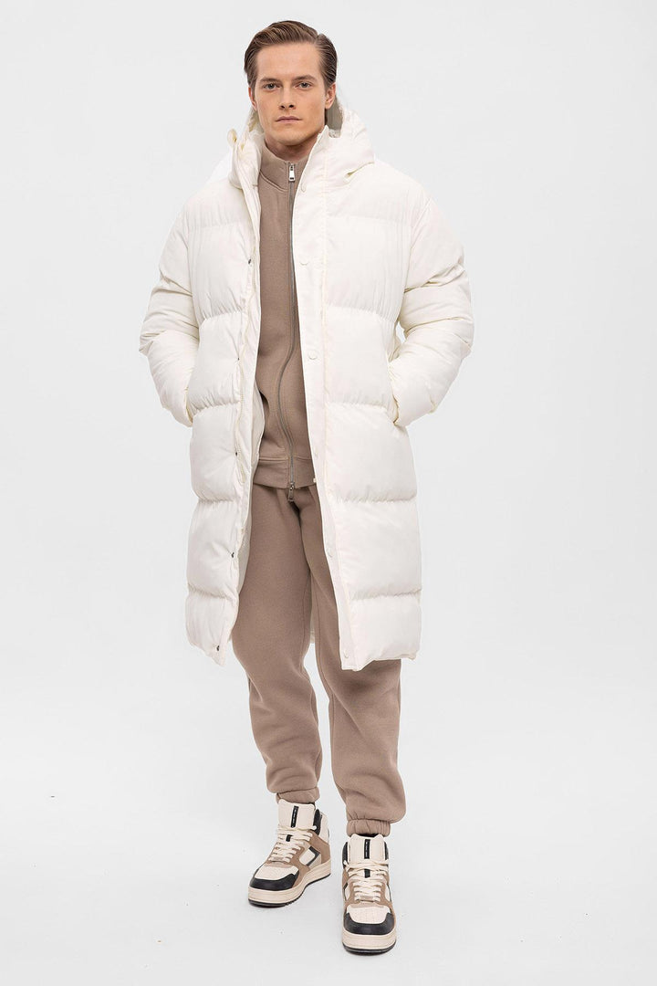 Doudoune longue à capuche écru pour homme - Wessi