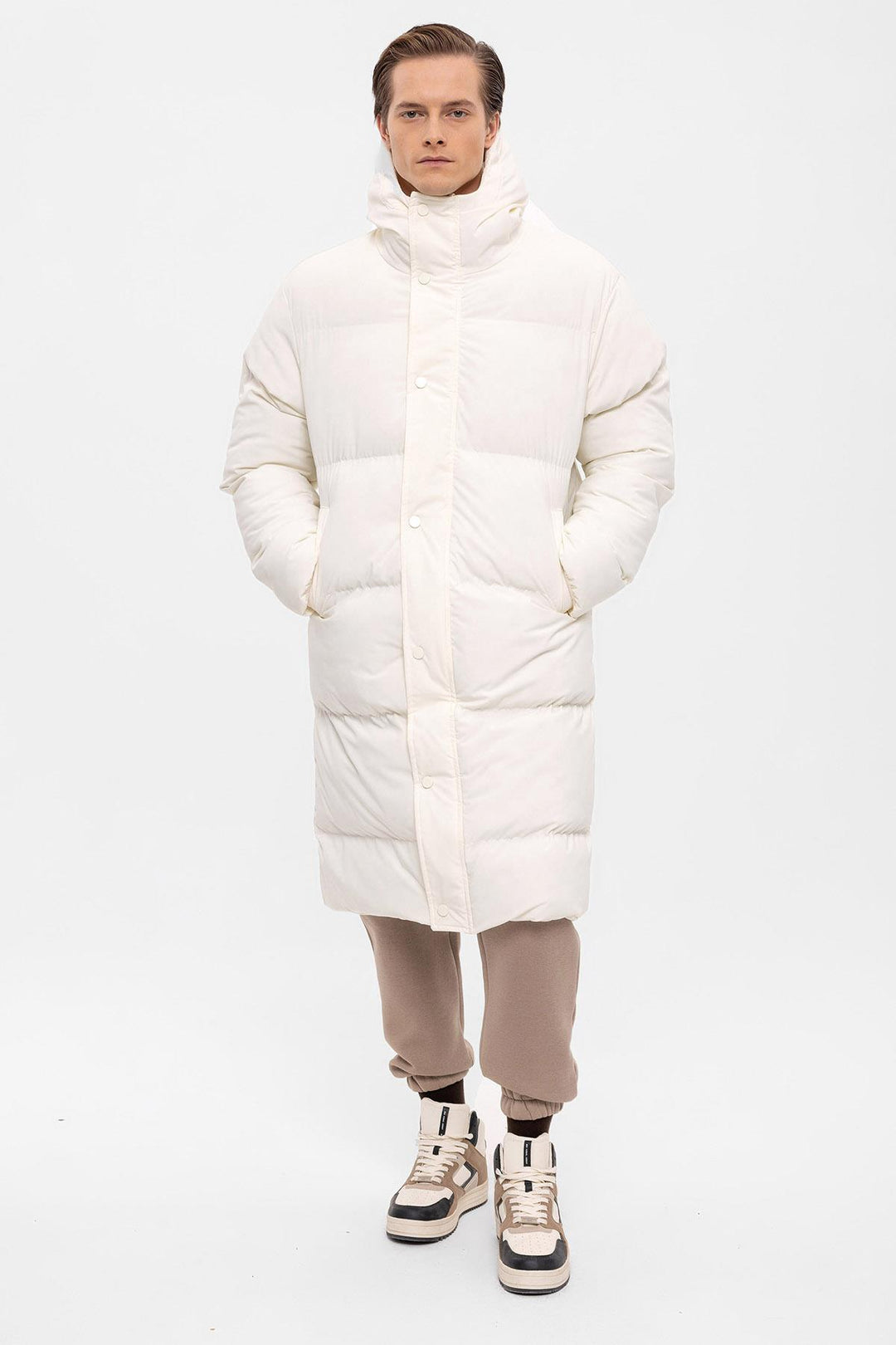 Doudoune longue à capuche écru pour homme - Wessi