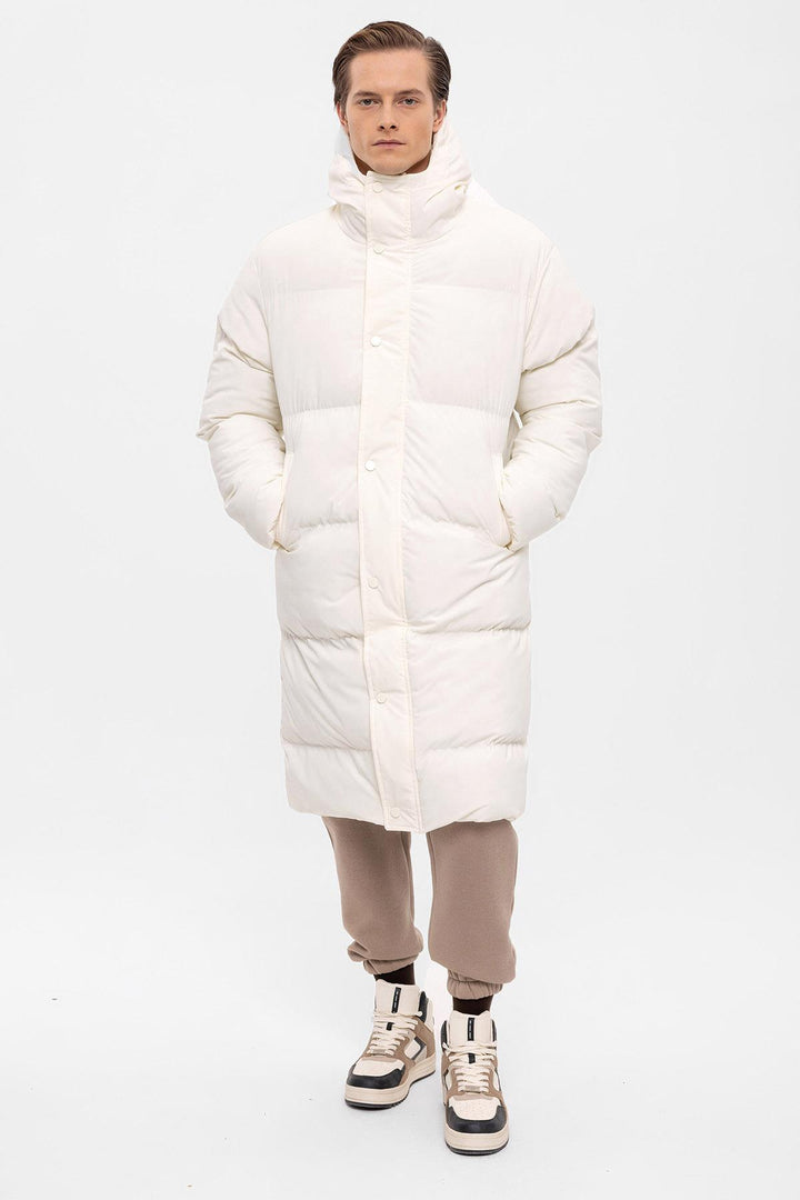 Doudoune longue à capuche écru pour homme - Wessi