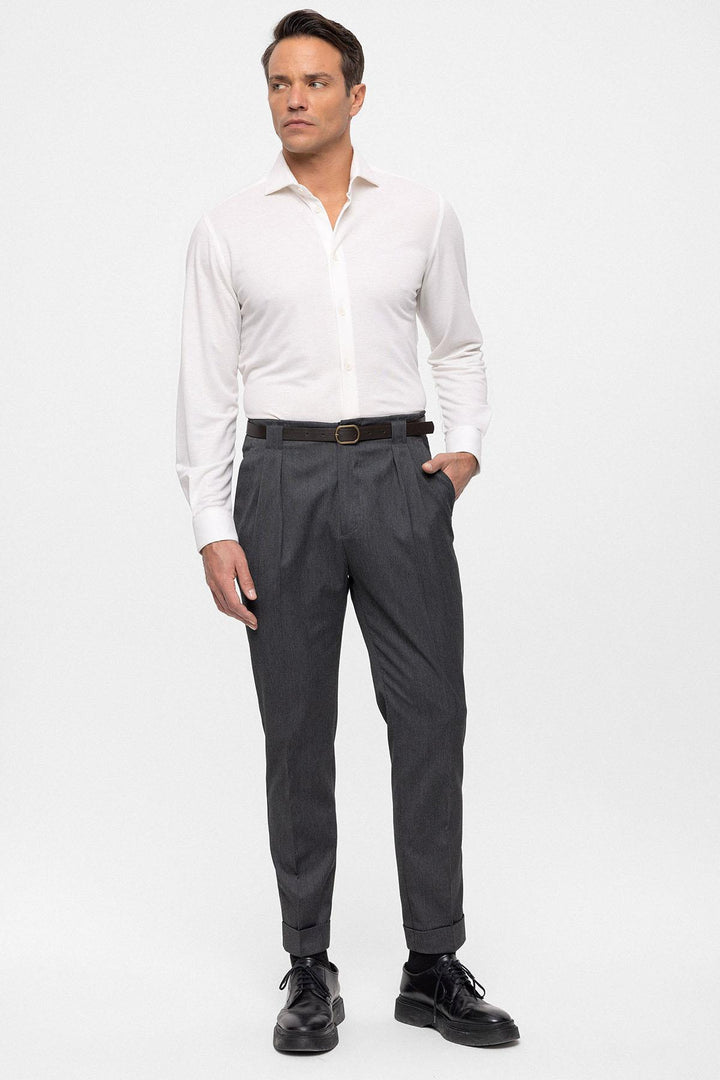 Men's Smoked Belted Double Cuff Pants - Wessi