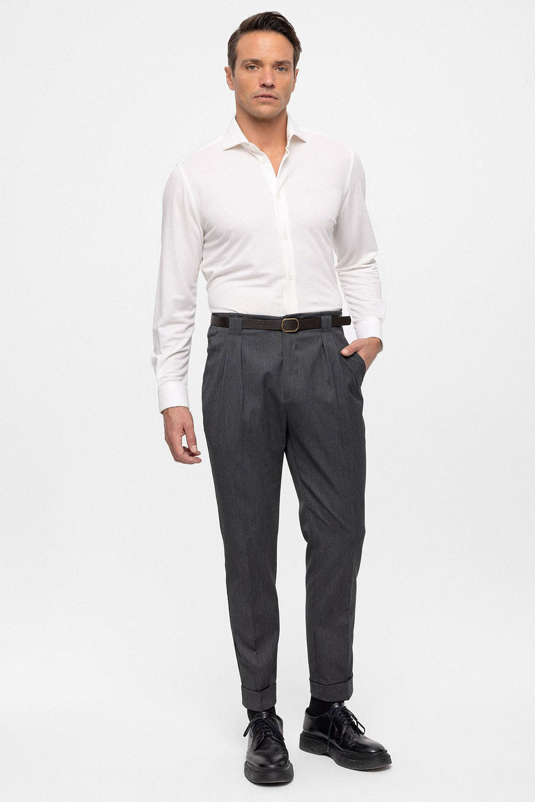 Men's Smoked Belted Double Cuff Pants - Wessi