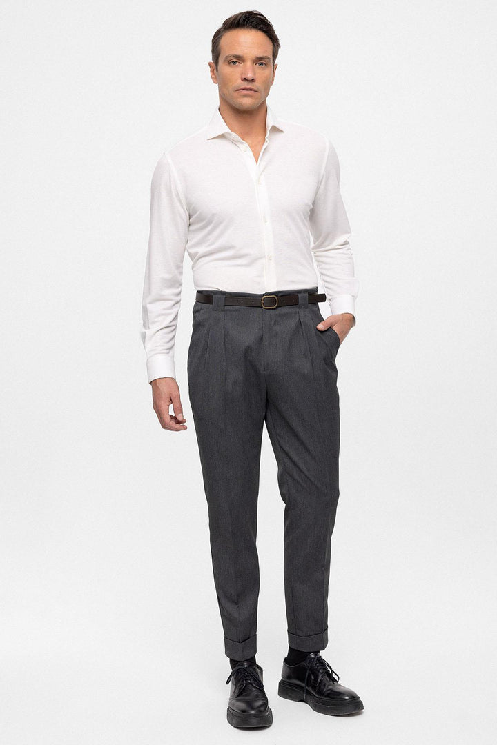 Men's Smoked Belted Double Cuff Pants - Wessi