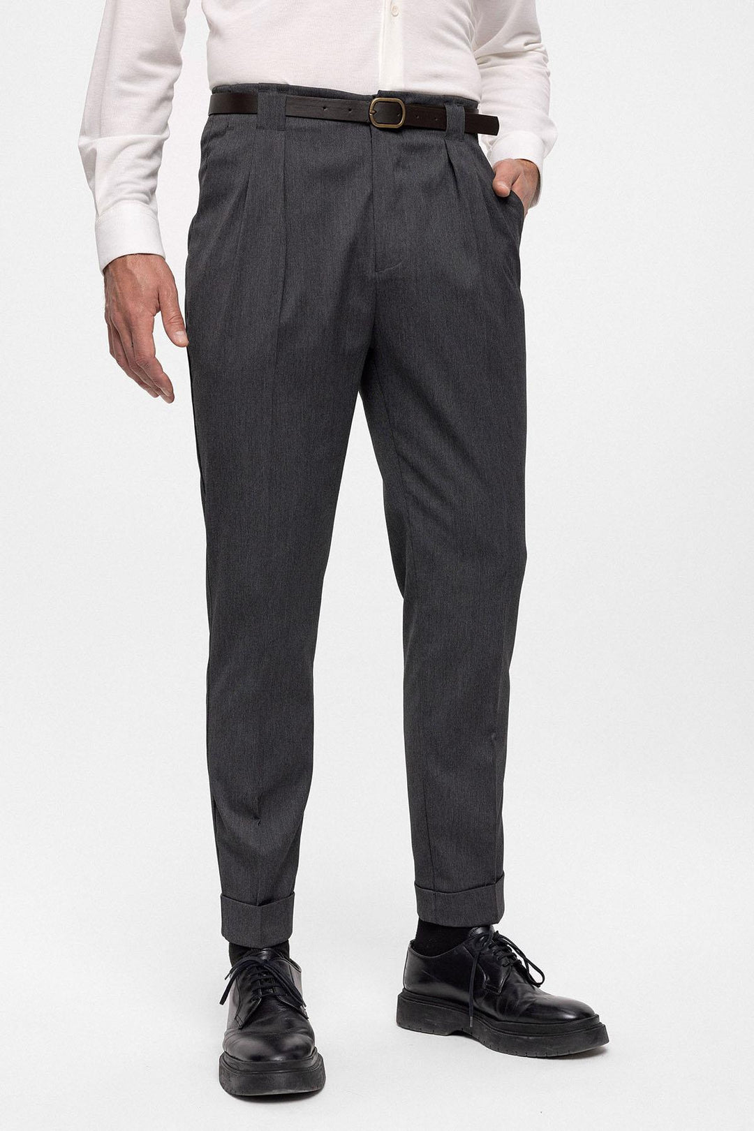 Men's Smoked Belted Double Cuff Pants - Wessi