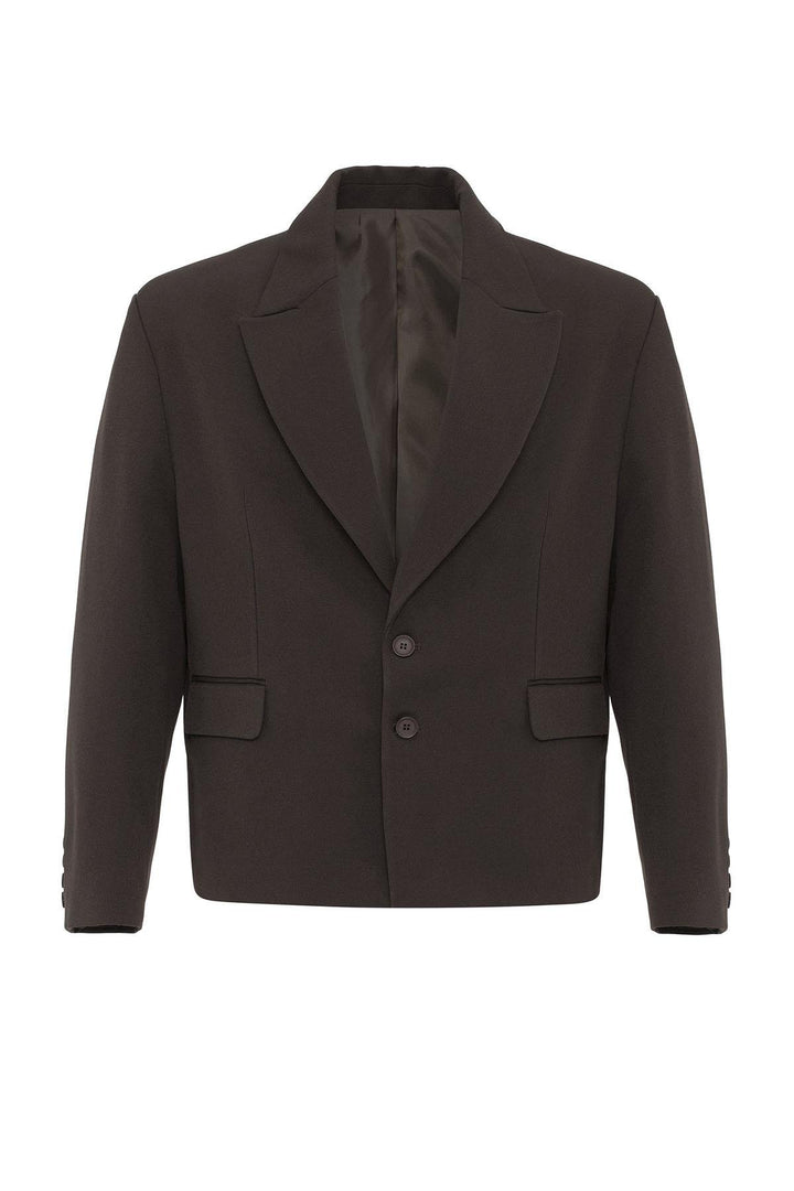 Dark Brown Crop Fit Men's Blazer Jacket - Wessi