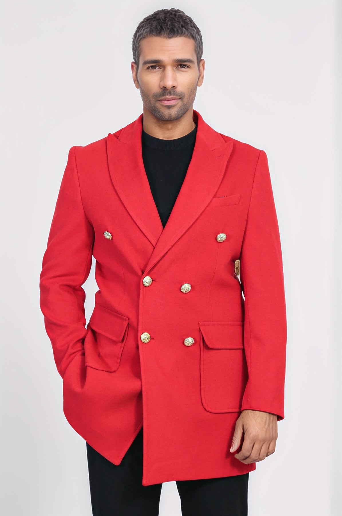 Metal Buttoned Double Breasted Burgundy Men Coat – Wessi