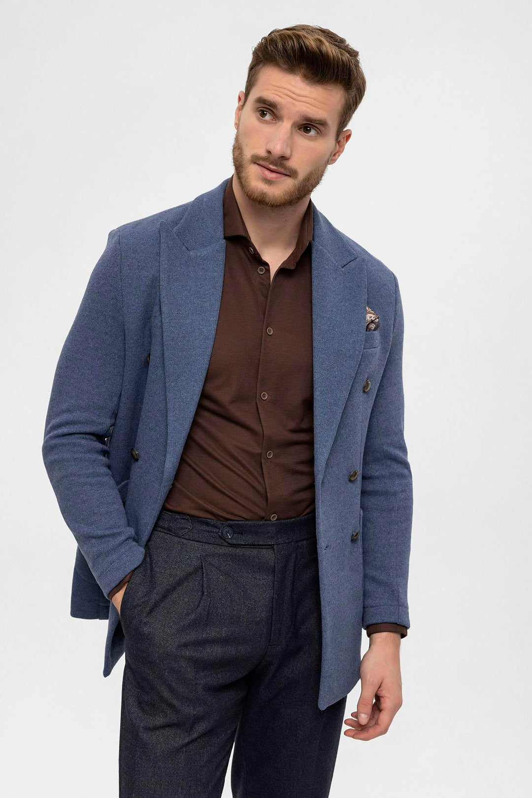 جاكيت بليزر رجالي نيلي مزدوج الصدر - ويسي