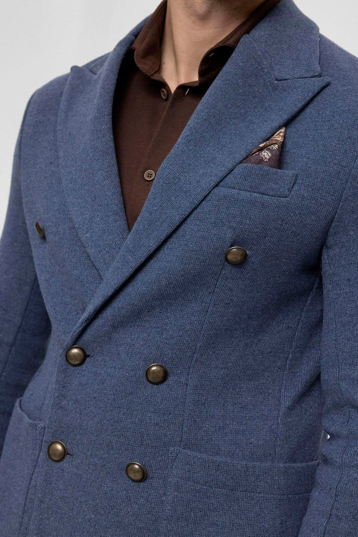 جاكيت بليزر رجالي نيلي مزدوج الصدر - ويسي