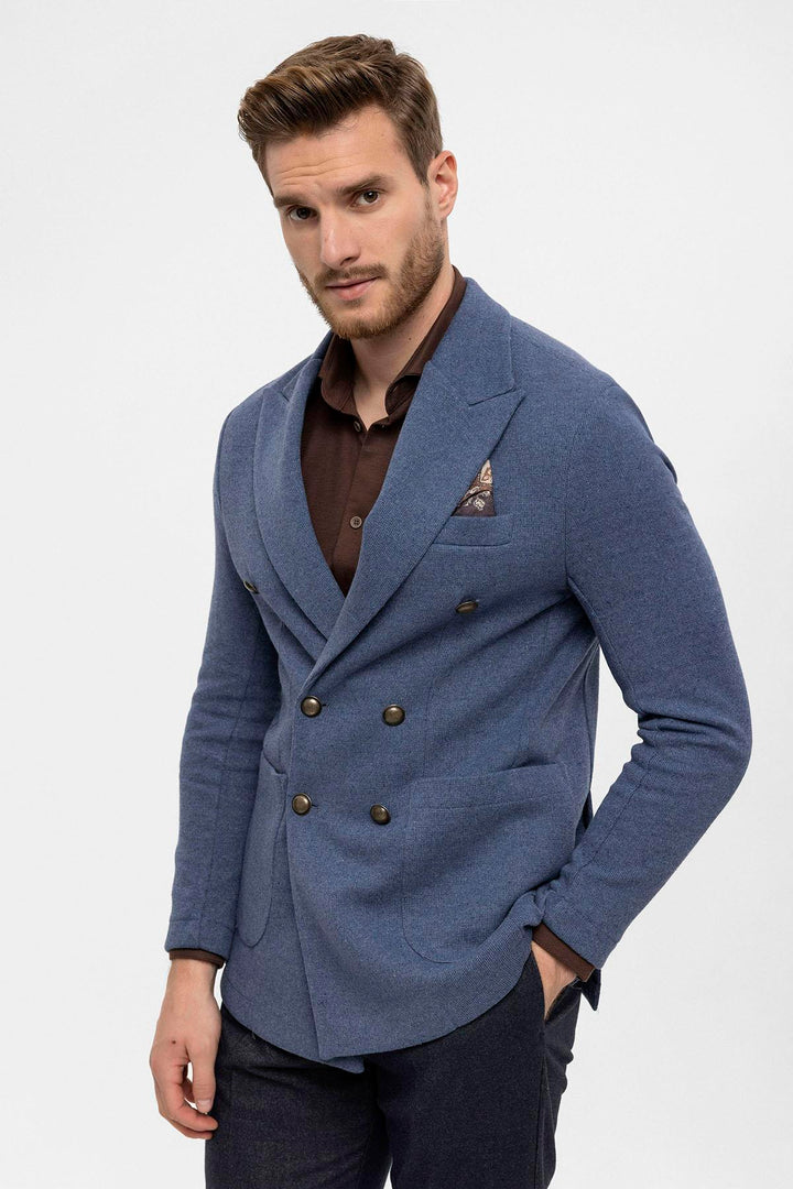 جاكيت بليزر رجالي نيلي مزدوج الصدر - ويسي