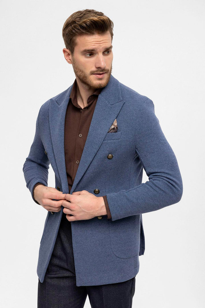 جاكيت بليزر رجالي نيلي مزدوج الصدر - ويسي