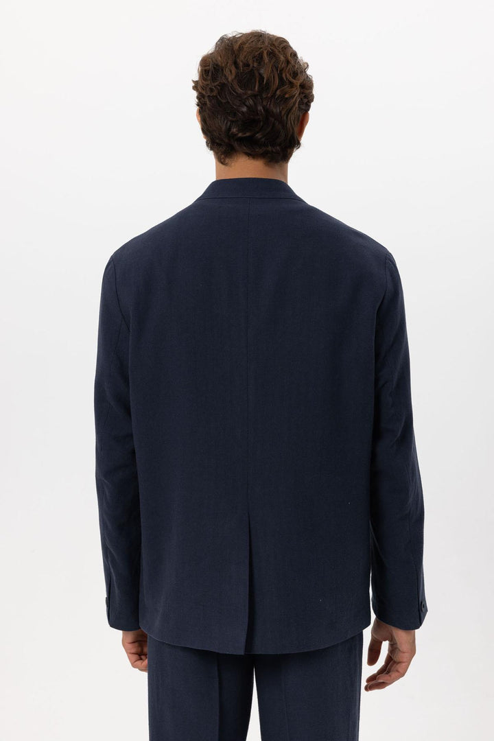Giacca doppiopetto in misto lino blu navy da uomo - Wessi