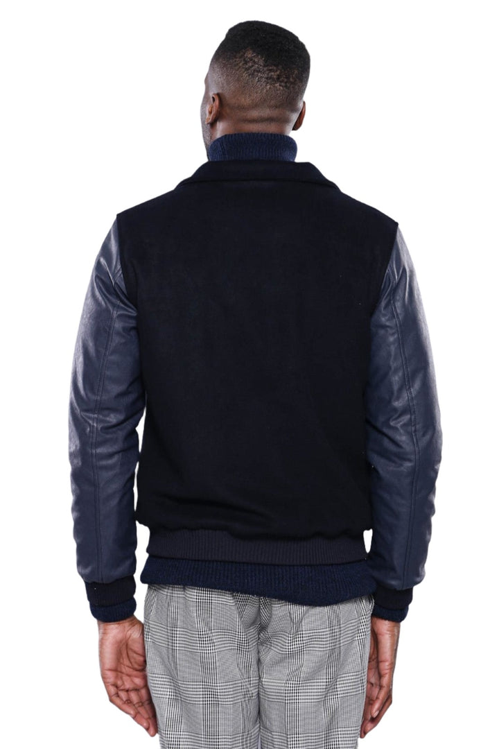 Leather Sleeve Navy Blue Cachet Coat | Wessi