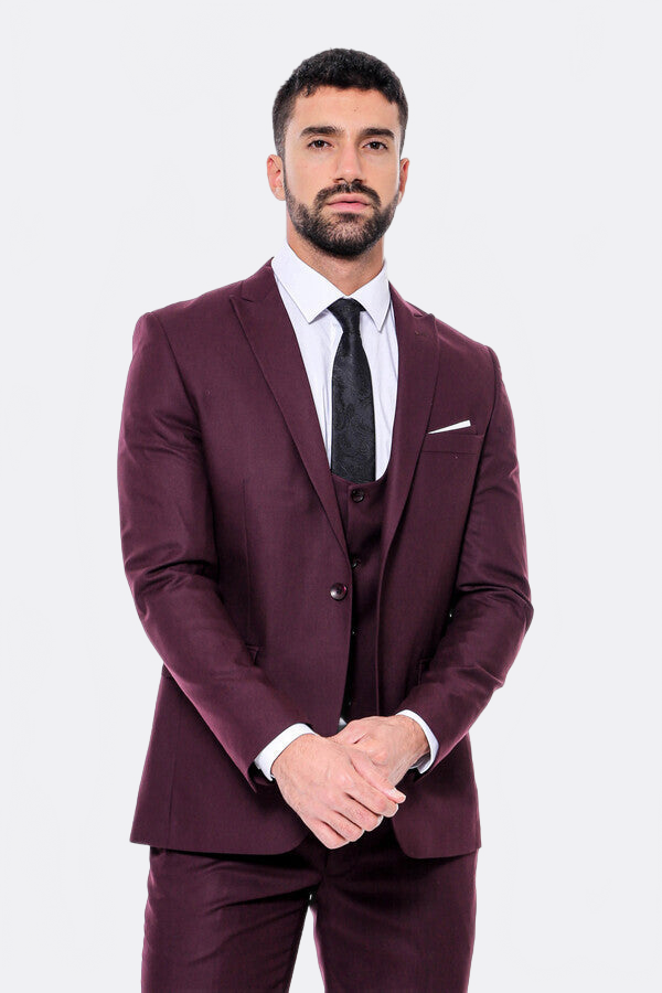 Burgundy Plain Slim Fit 3-Piece Vested Suit | Wessi Wessi - Discover Diversity Burgundy Plain Slim Fit 3-Piece Vested Suit | Wessi Wessi - Discover Diversity