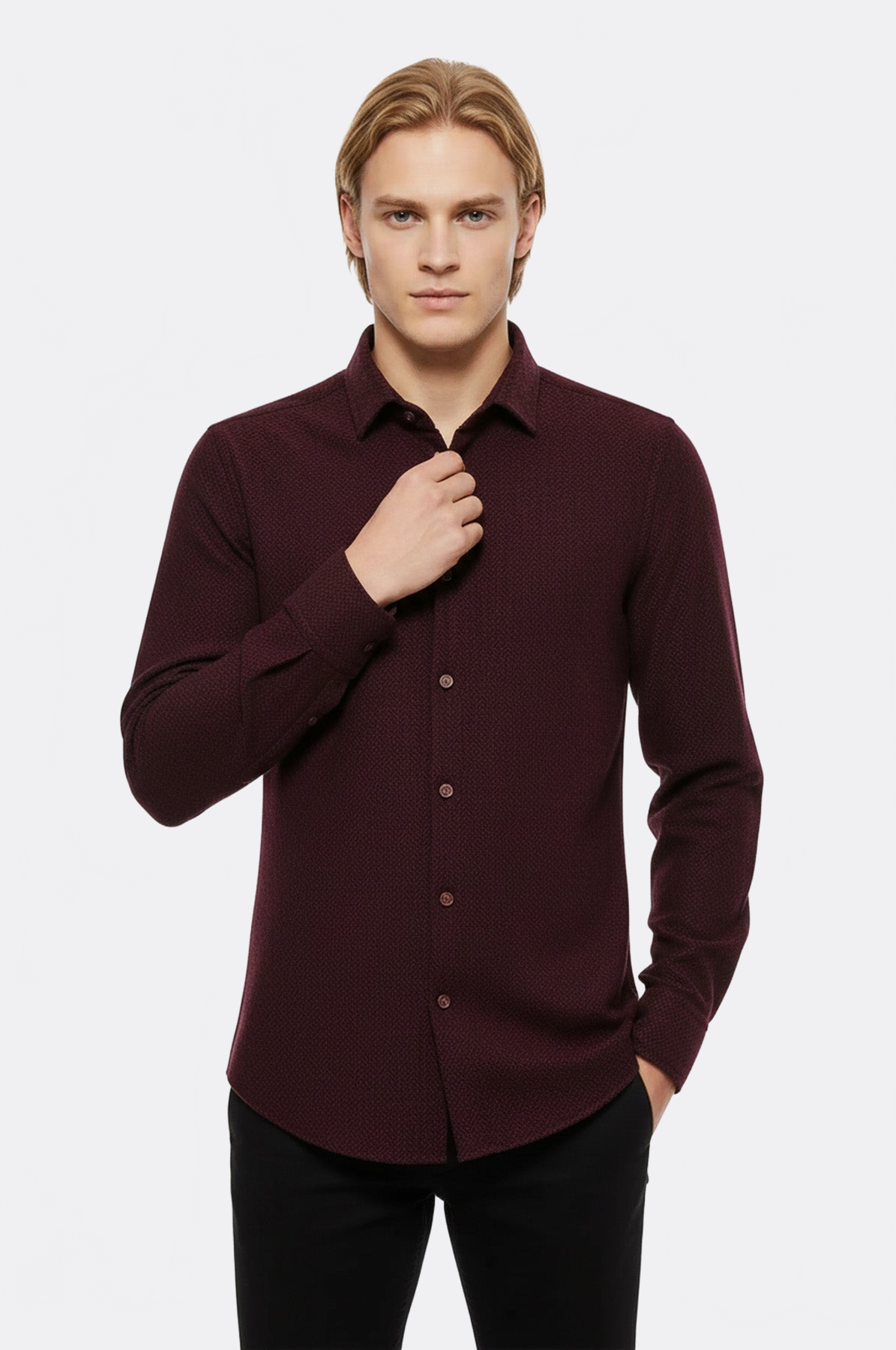 Herringbone Patterned Dark Burgundy Men Lumberjack Shirt - Wessi – Wessi