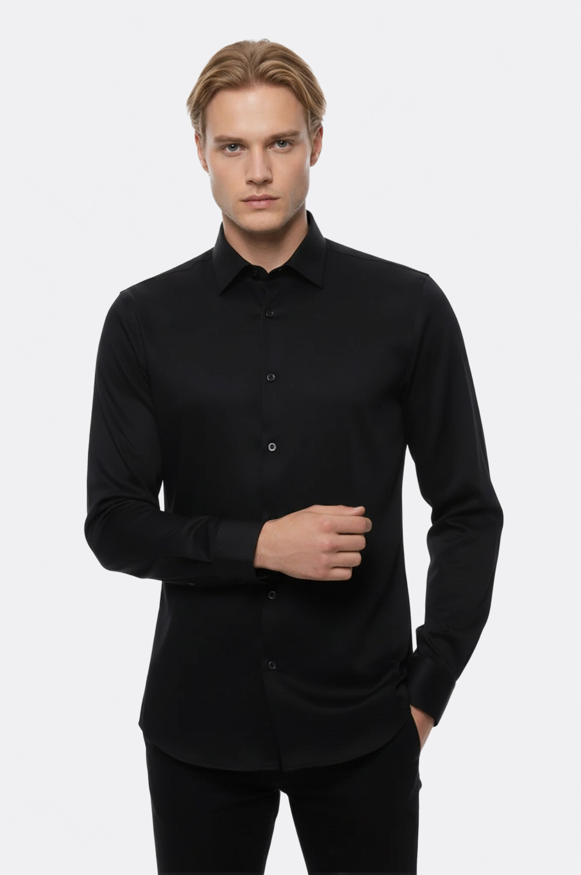 Cotton Satin Slim Fit Black Men Shirt - Wessi – Wessi