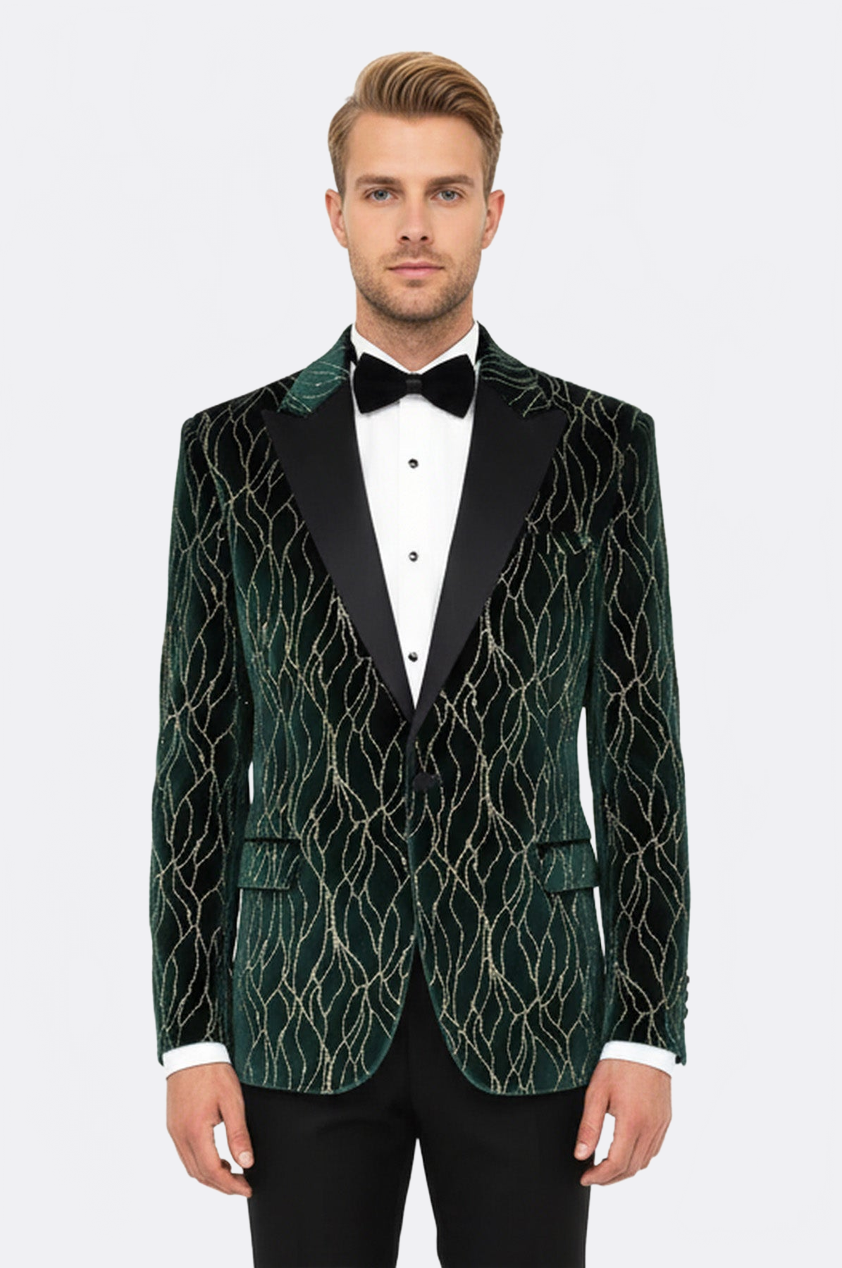 Patterned Dark Green Velvet Men Singer Tuxedo Blazer | Wessi – Wessi