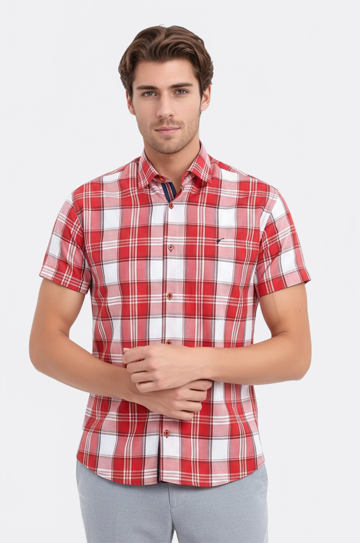mens burgundy short sleeve dress shirt Ash & Erie Heather Burgundy Short Sleeve Shirt for Short Men Heather Burgundy / S / Slim