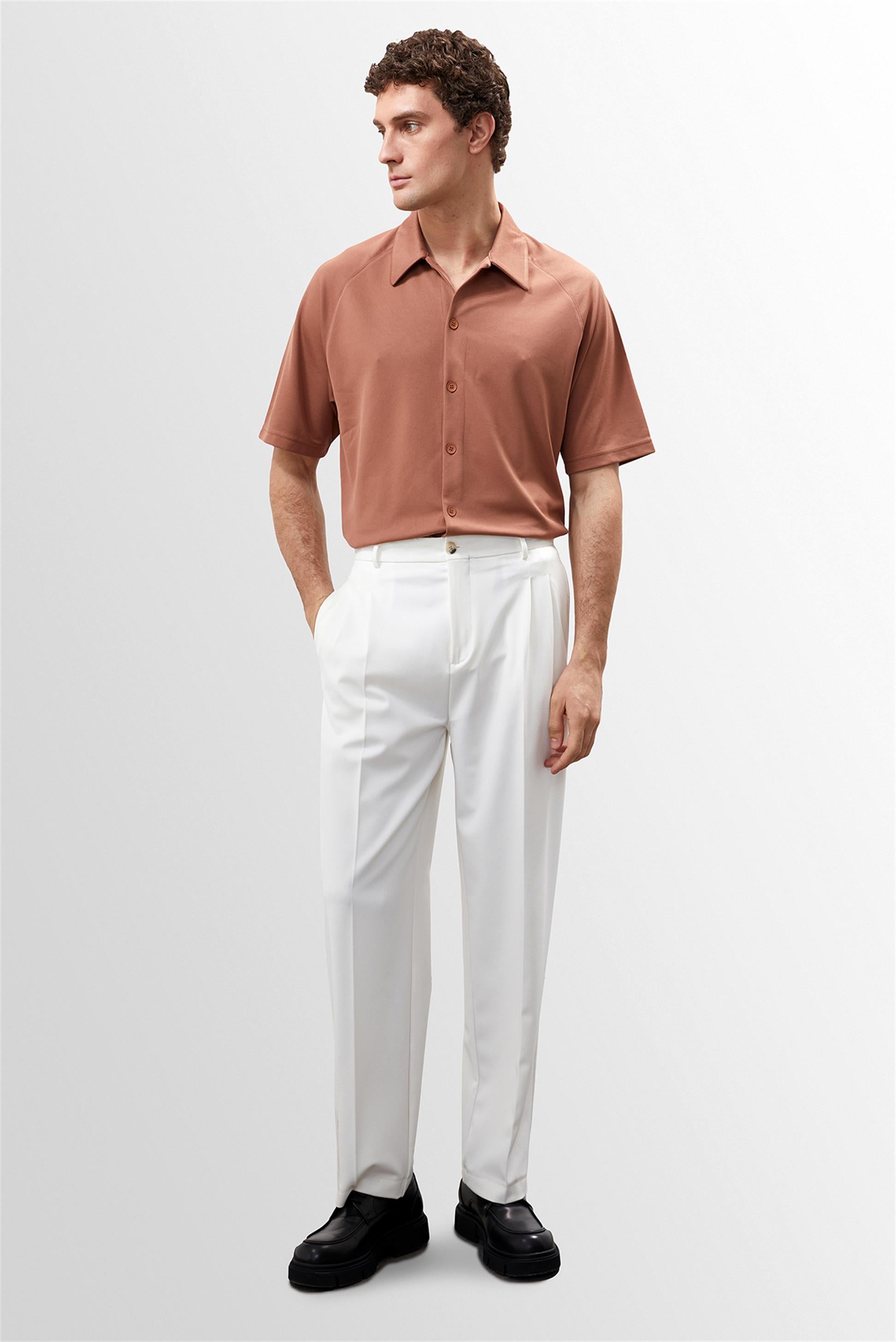 Chemise à manches courtes imprimée homme marron fonce Chemise à manches courtes imprimée homme marron fonce