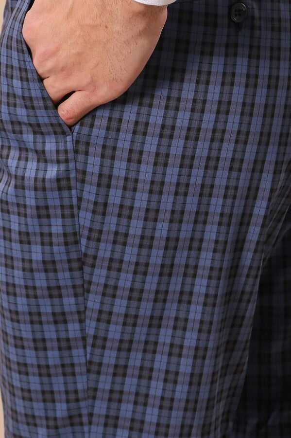 Traje cruzado de hombre azul marino a cuadros | wess