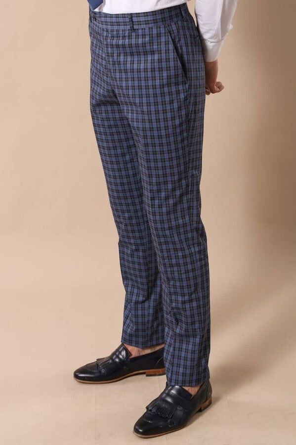 Traje cruzado de hombre azul marino a cuadros | wess