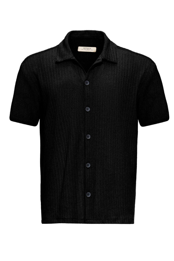 Men's Black Polo Collar Knit Short-Sleeve Shirt - Wessi