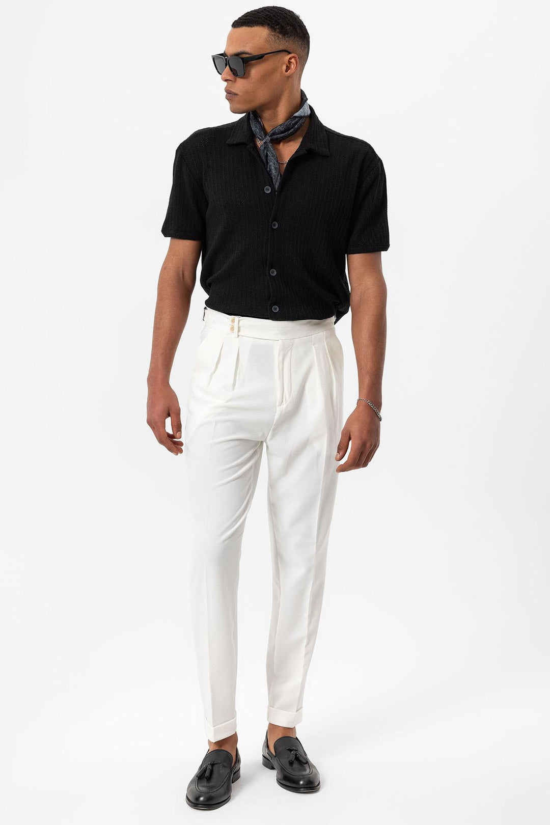 Men's Black Polo Collar Knit Short-Sleeve Shirt - Wessi