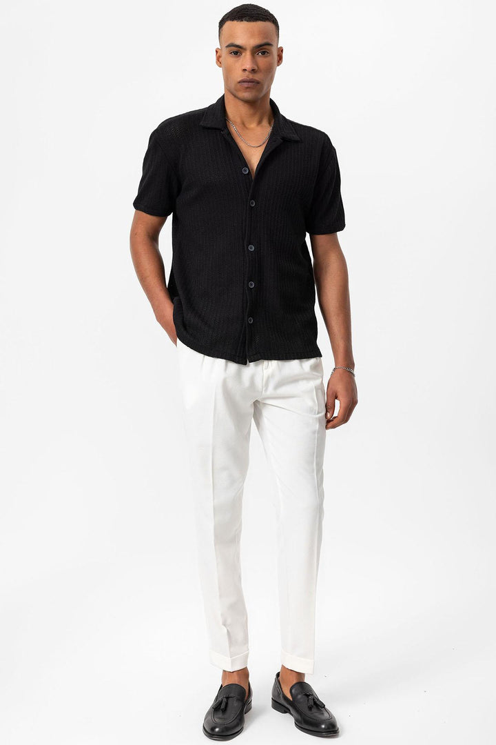 Men's Black Polo Collar Knit Short-Sleeve Shirt - Wessi