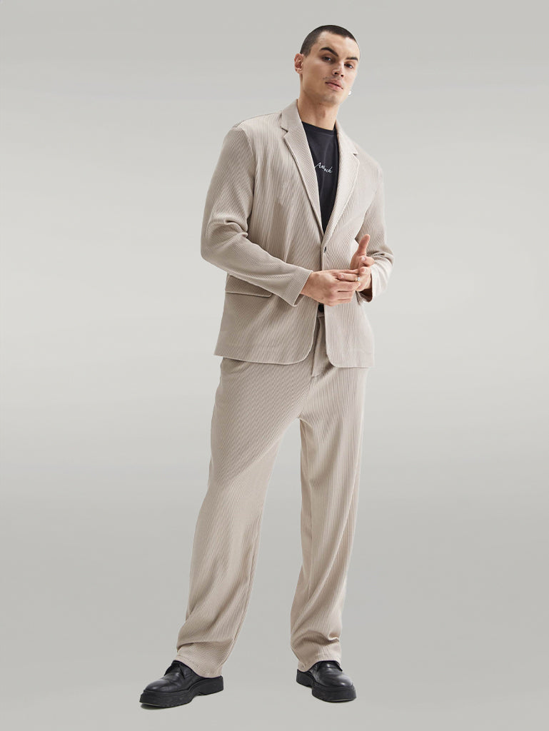 Costume Homme Beige Côtelé Texturé Oversize - Wessi