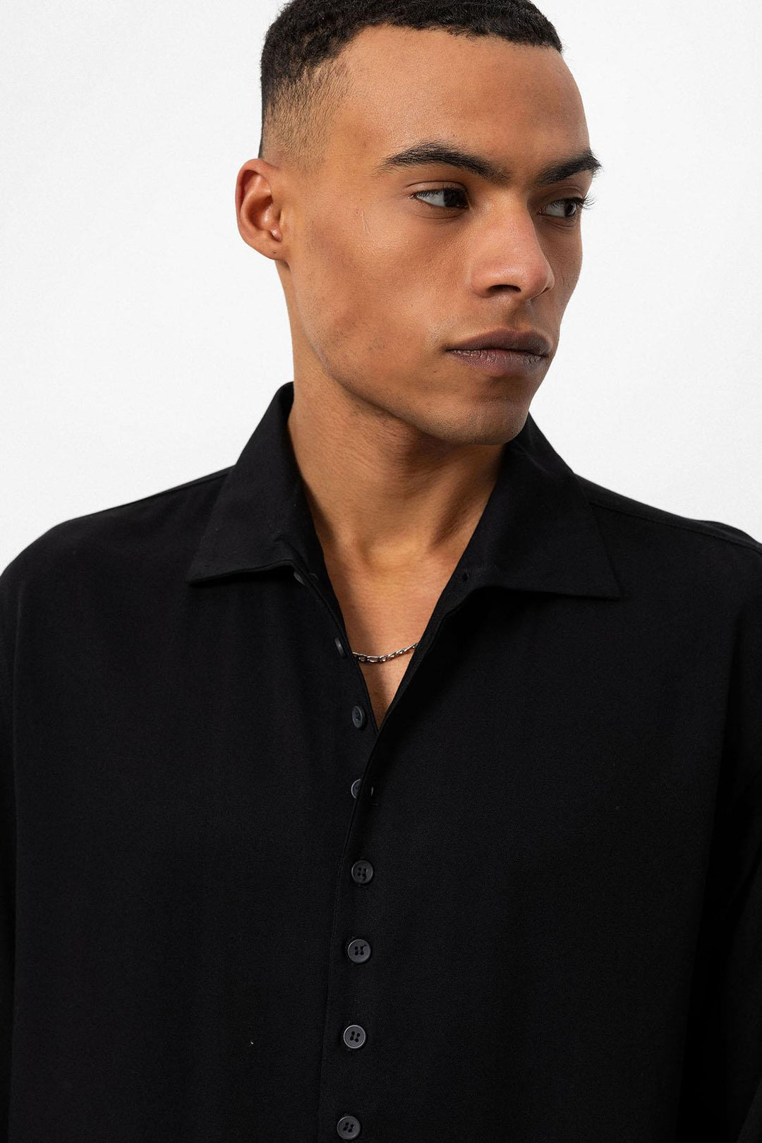 Men's Black Regular Fit Camp Collar Shirt - Wessi
