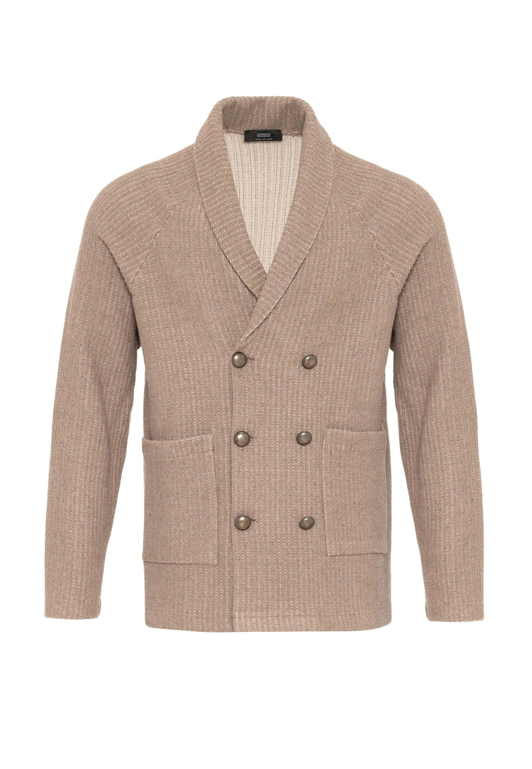 Cárdigan de hombre beige con cuello chal y cierre cruzado - Wessi