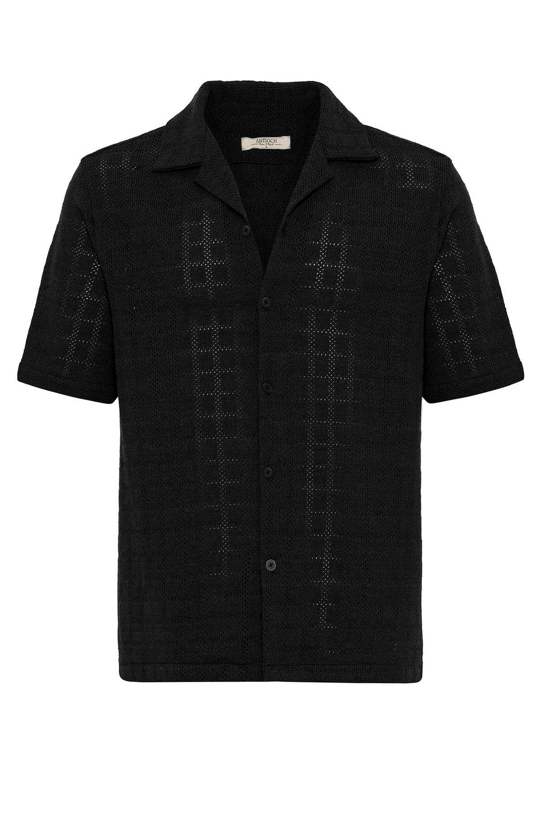 Men's Black Camp Collar Woven Shirt - Wessi