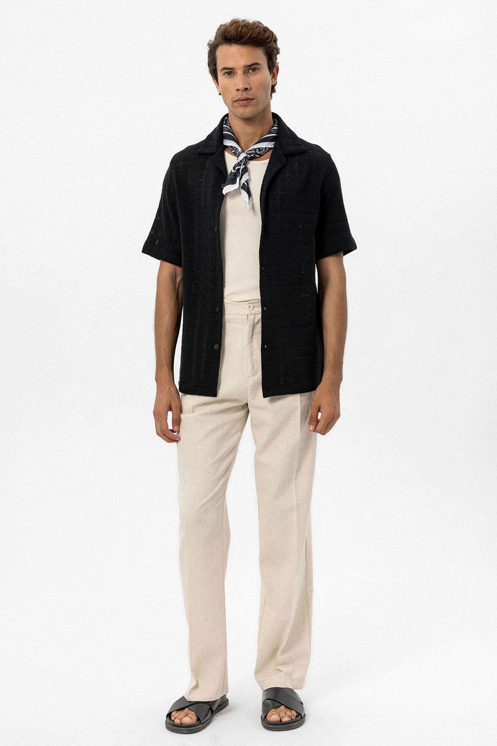 Men's Black Camp Collar Woven Shirt - Wessi