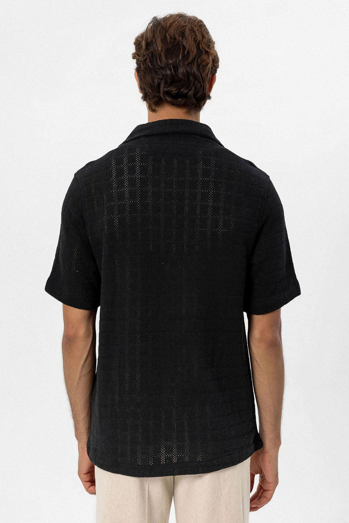 Men's Black Camp Collar Woven Shirt - Wessi