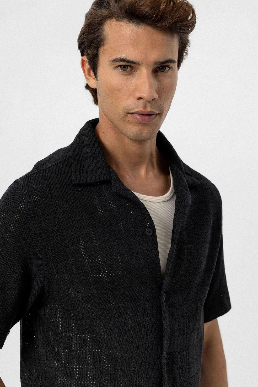 Men's Black Camp Collar Woven Shirt - Wessi