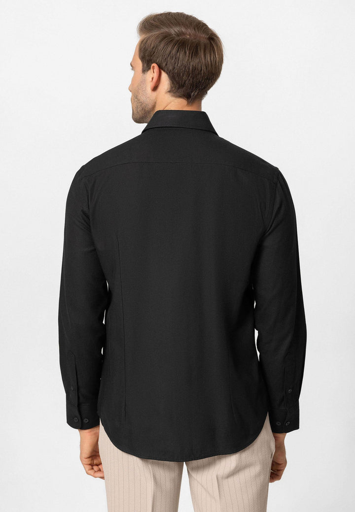 Black Long-Sleeve Slim Fit Men's Shirt - Wessi