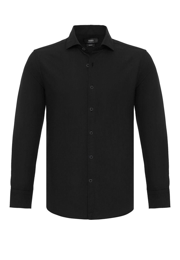 Black Long-Sleeve Slim Fit Men's Shirt - Wessi
